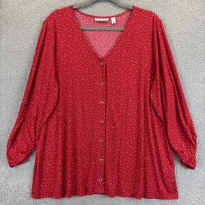 Susan Graver Tunic Top 1X Liquid Knit Polka Dot Career Travel Stretch 3/4 sleeve